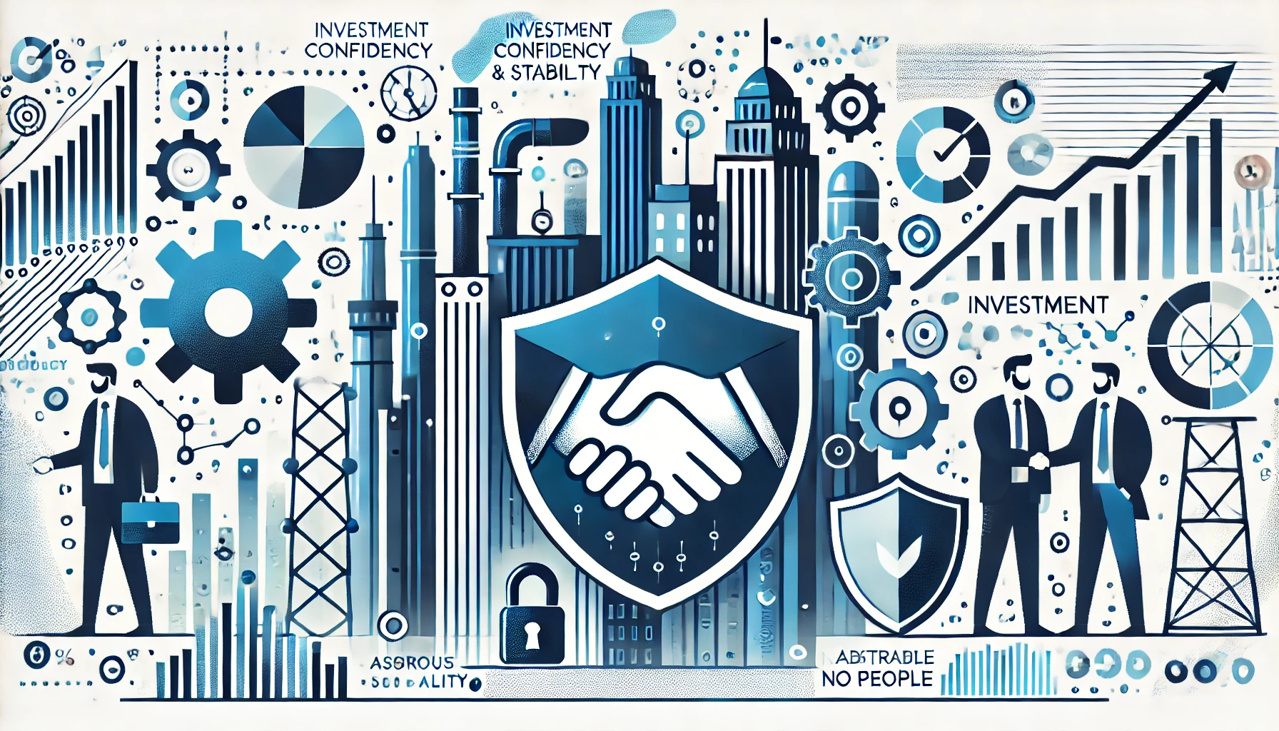 Blaue Skyline mit Business-Icons, Charts, Händedruck und Grafiken - Symbol für Investments, Beratung, Immobilien und Firmengründung in Ulcinj, Montenegro. ekosphere.me ist ein Projekt der ekosphere doo.